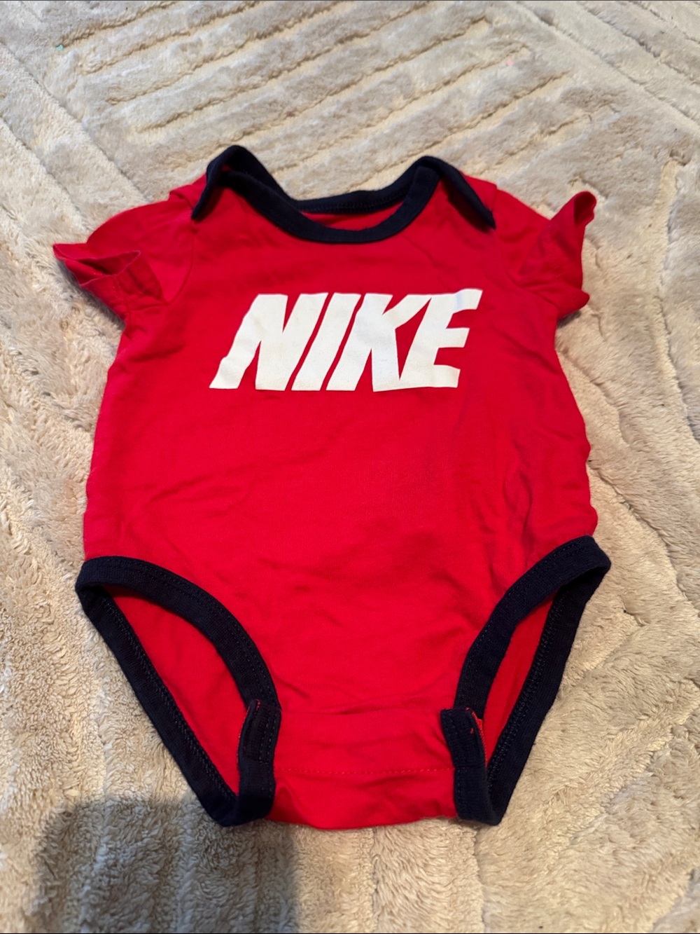 Nike Red Baby One-Piece Bodysuit with Black Trim and White Logo